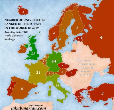 BDLK_IMPRTR - Ta mapka przedstawia kraje wraz z liczbą uniwersytetów znajdujących się...