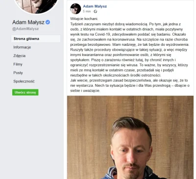 dreammaster - Adam Małysz podaje na FB, że też załapał koronkę 

#koronawirus