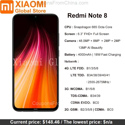 n____S - Xiaomi Redmi Note 8 4/128GB Global - Aliexpress 
Kupon: $18.73/156.09 coupo...