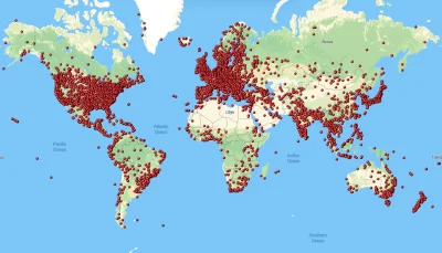 PyrkoX - Mapa z zaznaczonymi placówkami muzealnymi na świecie
