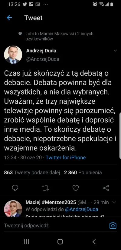 S.....j - No i tutaj Duda ma rację. 

Nie może być tak,że debatę organizują media któ...