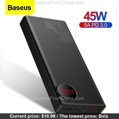 n____S - Baseus Power Bank 20000mAh 45W - Aliexpress 
Cena: $18.99 (75,47 zł)
Kupon...