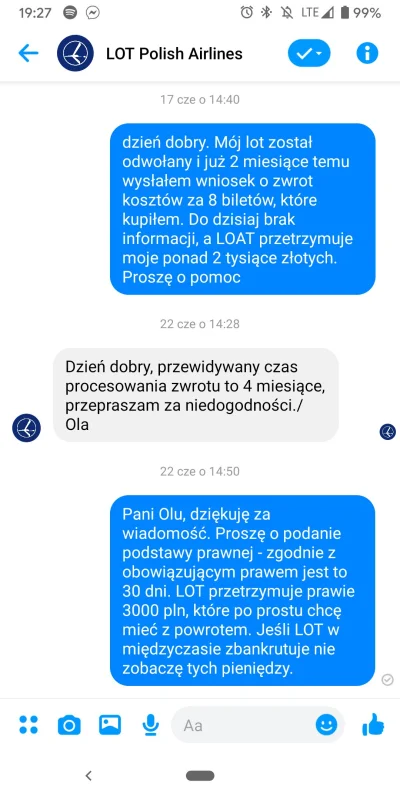 kubapuchacz - LOT jest cudowny. Od ponad 2 miesięcy przetrzymuje prawie 2k PLN za lot...