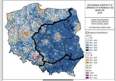 jarobe1 - I właściwie nic się nie zmieniło od wyborów 2019 - mapka z nałozonymi grani...