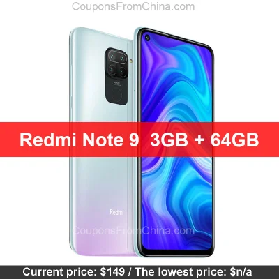 n____S - Xiaomi Redmi Note 9 3/64GB Global - Aliexpress 
Cena: $149.00 (591,81 zł)
...