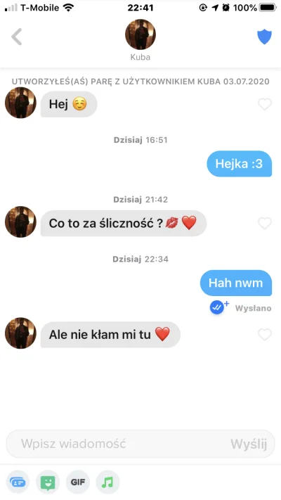 Hiobe - #tinder #niebieskiepaski #logikarozowychpaskow
Co mam odpisać xD 
Słaba jes...