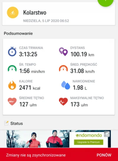 n_____S - 484 626 + 100 = 484 726 km

Endomondo padło. To chyba mój rekord prędkośc...