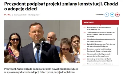 R187 - Duda złożył swój projekt zmiany Konstytucji, wg. którego "nie może przysposobi...