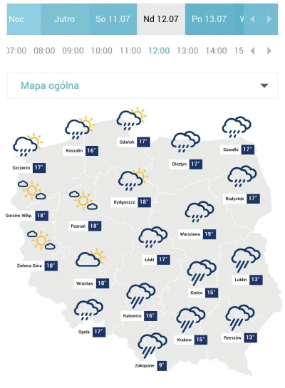 blue123 - Prognoza pogody na niedziele wyborczą -> deszcze na wschodzie, słońce na za...