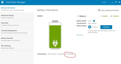 Fool - Tak, wszystko ustawisz w aplikacji Dell Power Manager, ja mam ustawione na 90%