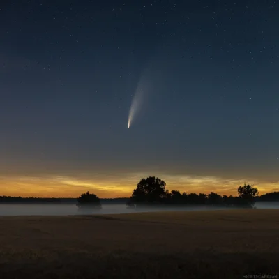 Nightscapes_pl - Kometa C/2020 F3 NEOWISE w towarzystwie obłoków srebrzystych nad pod...