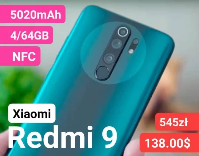 sebekss - Tylko 138$ (545zł) za XIAOMI Redmi 9 4/64GB z NFC❗
➡️Najtańszy Xiaomi z NF...