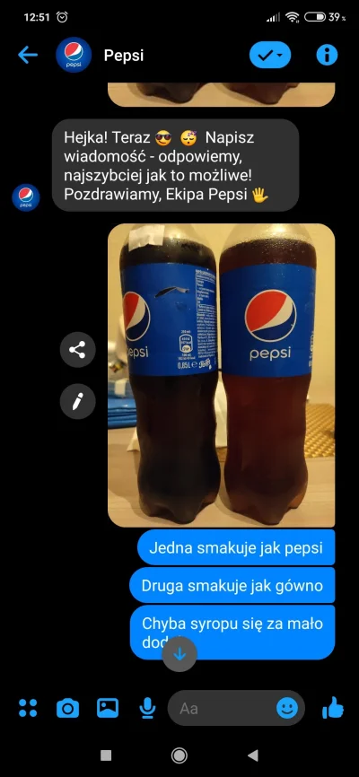 swistak91 - Jakaś lewą Pepsi mi sprzedali ( ͡° ʖ̯ ͡°)

#pepsi #oszukujo #reklamacja #...