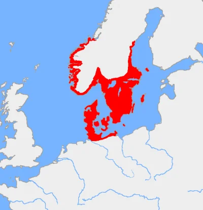 projektjutra - Rdzenna Skandynawia.
Zaznaczony na mapie teren obejmujący Danię, połu...