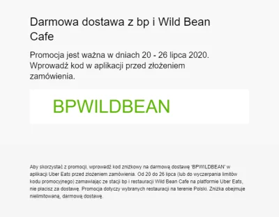 Booking-Taniej - Darmowa dostawa w #uber #ubereats ze stacji #bp Wild Bean Cafe z kod...