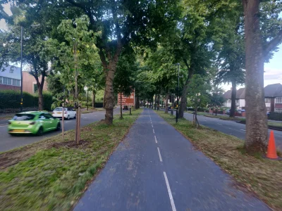 wajdzik - @rio97: ścieżka w Birmingham. Wydzielona w pasie zieleni pomiędzy pasami ru...