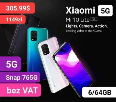 sebekss - Tylko 305.99$ (1149zł) za telefon Xiaomi Mi 10 Lite 6/64GB❗ 
➡️Snap765G, 5...