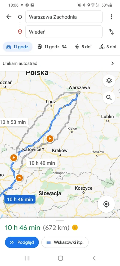 debenek - @Anakee 7.5 h po autostradach, 10h40m bez autostrad, po drogach na których ...