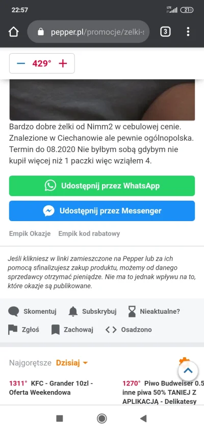 Rajev - Podwójne standardy moderacji Pepper
Gdy wstawiłem okazję na piwo po 0.99zł z...