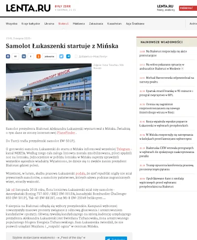 badtek - Tu info z ruskik stron potwierdzajace wylot samolotu Łukaszenki do Turcji:
...