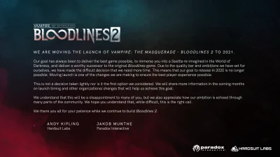 janushek - Vampire: The Masquerade - Bloodlines 2 opóźnione, premiera w przyszłym rok...