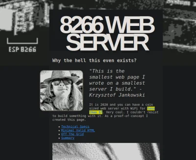 q.....n - Serwer WWW postawiony na ESP8266 z 80KB przestrzeni na dane oraz procesorem...