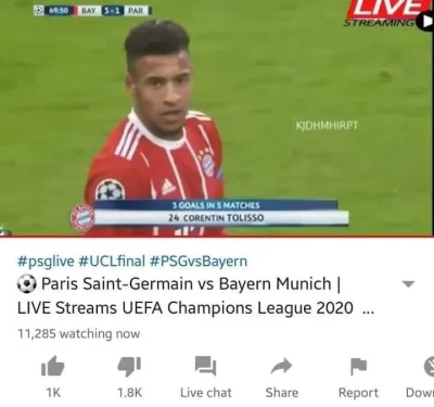 maciekqtno - Jakiś ziomeczek puścił na yt live z meczu Bayernu z PSG sprzed 3 lat i o...