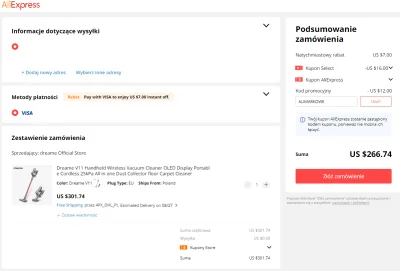 czajnapl - Odkurzacz bezprzewodowy Xiaomi Dreame V11 z oficjalnego sklepu Dreame za $...