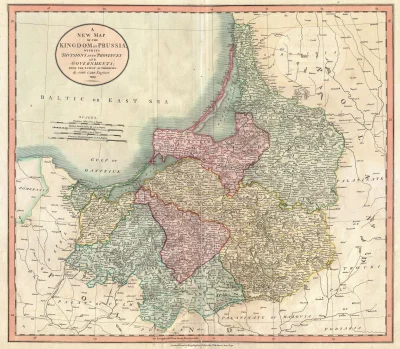 projektjutra - Podział niemieckich Prus Wschodnich na regiony. Angielska mapa z 1799r...