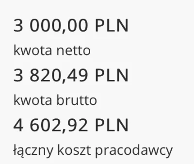 Krulu - @kinson: Bardziej u gory bym dal ,,Laczny koszt pracodawcy” i na dole netto, ...