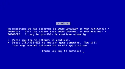 d.....n - @slx2000: BSOD w W9x wyglądał bardziej tak: