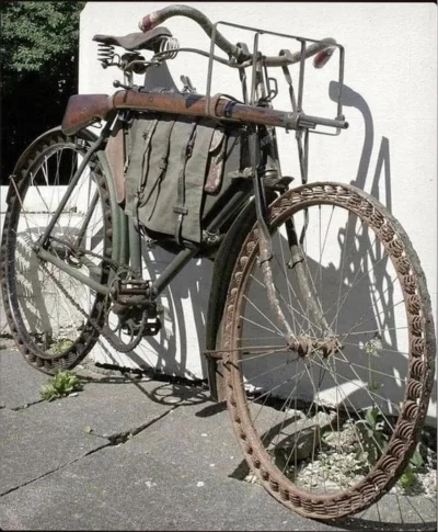 nabbek - Wojskowy rower z 1905 r. z ciekawie rozwiązanym systemem amortyzacji kół, je...