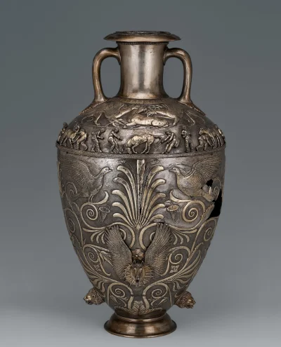 myrmekochoria - Amfora (70 cm: srebro), IV wiek przed naszą erą. Odnaleziona w scytyj...