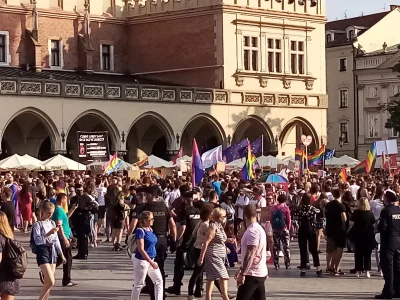 Jegwan - Wśród flag przyniesionych przez homoseksualistów - komunistyczny czerwony sz...