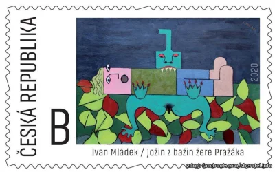 ilem - #znaczki #czechy #ciekawostki
Znaczek Józek z bagien zjada mieszkańca Pragi
