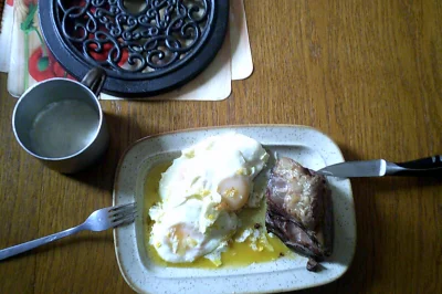anonymous_derp - Dzisiejsze śniadanie: Odgrzewany pieczony szponder, pięć jajek sadzo...