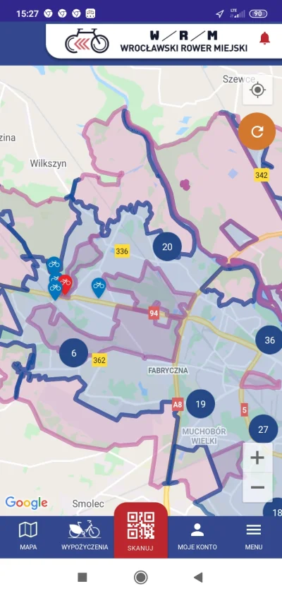 Wykopaliskasz - W aplikacji Wrocławski Rower Miejski z systemu Nextbike mapa jest pod...