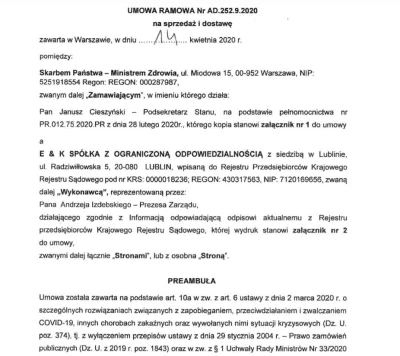 WatchdogPolska - Publikujemy umowę na zakup respiratorów przez Ministerstwo Zdrowia. ...