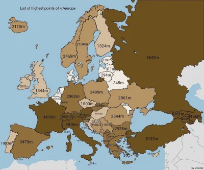 buntpl - Wysokość najwyższego szczytu w krajach europejskich.

#mapy #mapporn #ciekaw...