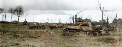 wojna - Pozostałości czterech niemieckich czołgów Panzer V 'Pantera' z 11. Dywizji Pa...