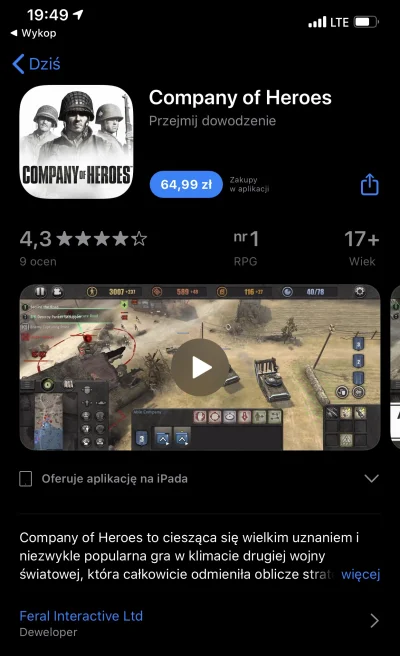 redi9 - Company of Heroes na iPhone. Tylko ta cena ( ͡° ʖ̯ ͡°) Czekam na black friday...