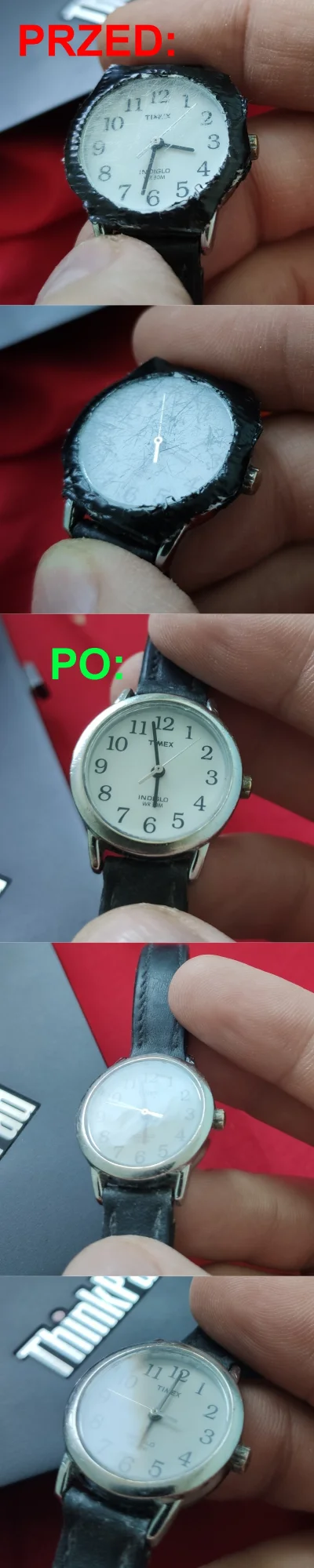 pstrag - Przedstawiam efekt polerowania szkła mineralnego w zegarku mojej mamy: bliże...