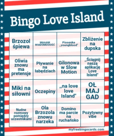Pietrek96 - Oto zaktualizowane Bingo,zapraszam do zabawy 
#loveisland