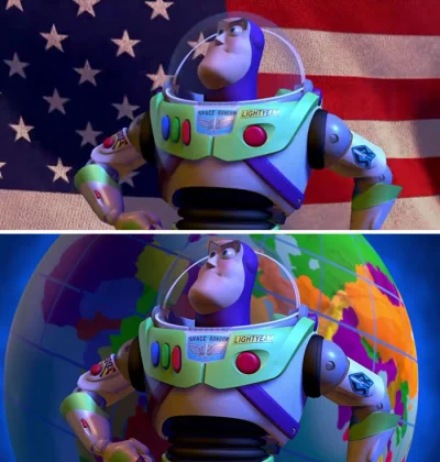notdot - w "Toy Story 2" w wersji amerykańskiej była amerykańska flaga
w wersji dla ...