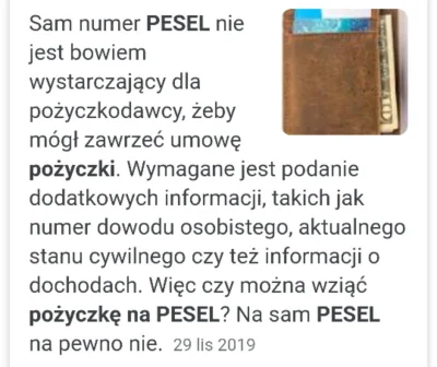 iminwykop - Czy ktokolwiek tutaj może podać firmę która pożycza na sam numer PESEL? N...