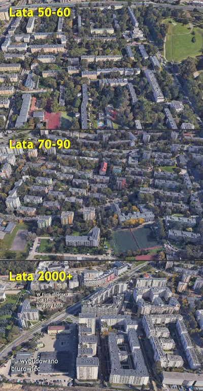 FlasH - Na obrazku trzy sąsiadujące ze sobą obszary warszawskiej Woli wycięte z googl...