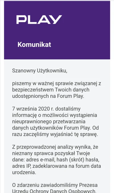 szamponziolowy - Informacja z dnia 07.10.20r @playpolska czy to pokłosie sprawy wasze...