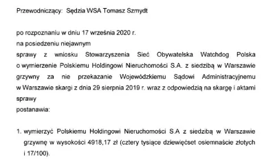 WatchdogPolska - 4918,17 zł - grzywna za nieprzekazanie skargi do sądu dla Polskiego ...