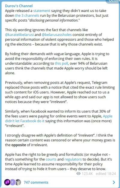 Andreth - #apple nie tylko wymusza cenzurę opozycji białoruskiej na telegramie, ale c...