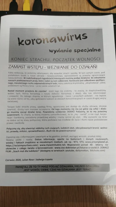 Neciorek34 - "Koniec strachu, początek wolności".
Taką gazetkę znalazłem dzisiaj pod ...